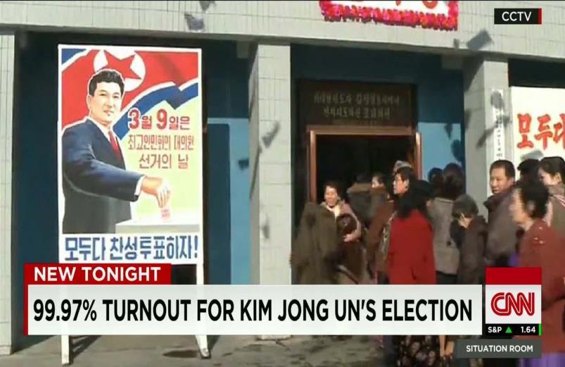 4. Stemmen in de praktijk Noord Korea Opkomst: 99,97%