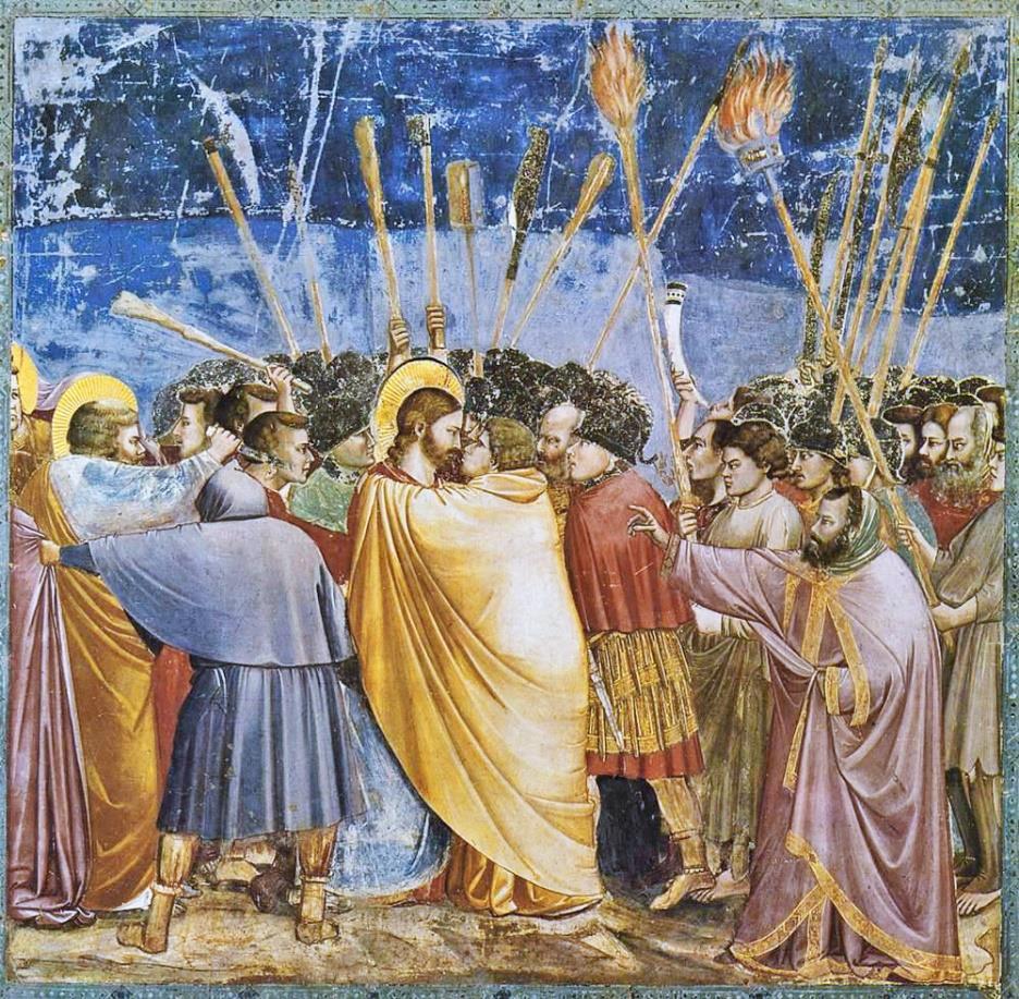 Nico van Wijk De kus van Judas 1304-1306 Giotto ca 1267-1337 Fresco Capella degli Scrovegni Padua Giotto behoorde tot de eersten die zich losmaakten van de traditionele Byzantijnse vormen.