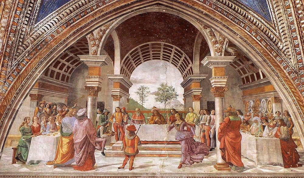 Het banket van Herodes. Domenico Ghilandaio Fresco 1486-1490 in de Basiliek Santa Maria Novello in Florence.