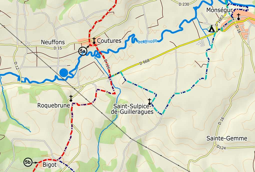 Km 42.4 De gîte van La Peyrière (B) is aan uw rechterhand.