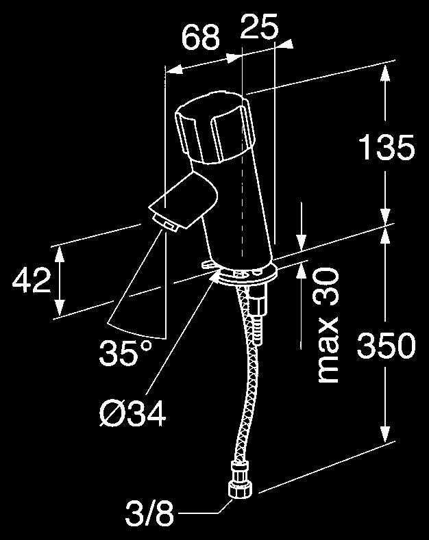 (soft-closing) - Soft Pex flexibele aansluitingen 3/8 - verchroomde uitvoering - kraangatdiameter 34 mm Ø - perlator M24 S8SP300EK01 Wastafelmengkraan ééngreeps