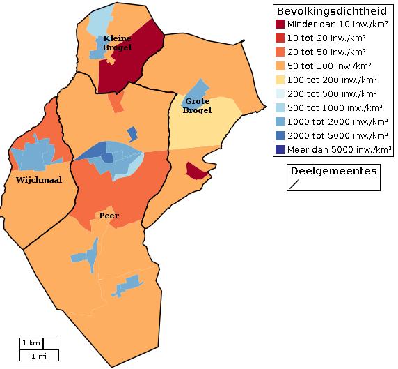 Kaartvisualisatie inwoners per statistische sector (wijk) voor Bron: Provinciale