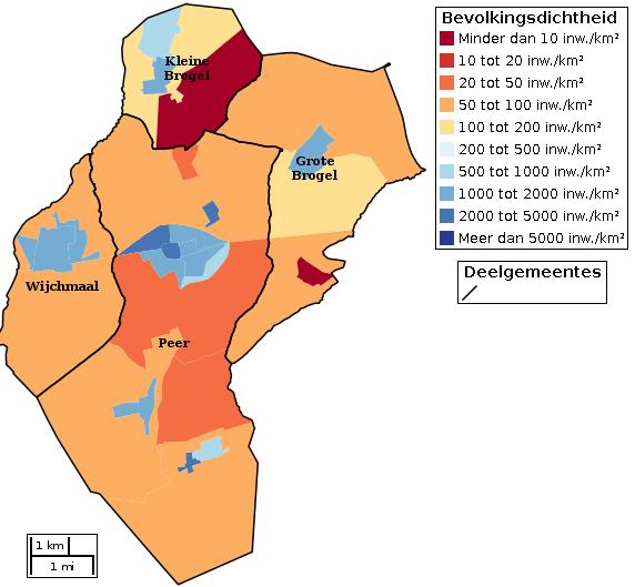 Kaartvisualisatie inwoners per statistische sector (wijk) voor Bron: FOD