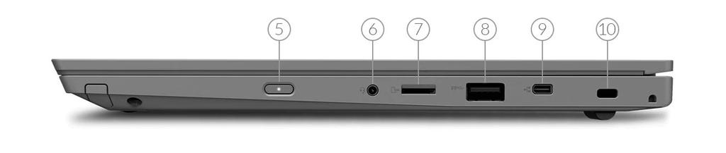 1. USB-C (voor voeding, DisplayPort, gegevensoverdracht) 2. USB-C 3. USB (always-on) 4. HDMI 5. Aan/uit-knop (ledlampje) 6. Gecombineerde audio-/microfoonaansluiting 7. SD-kaartsleuf 8. USB 9.