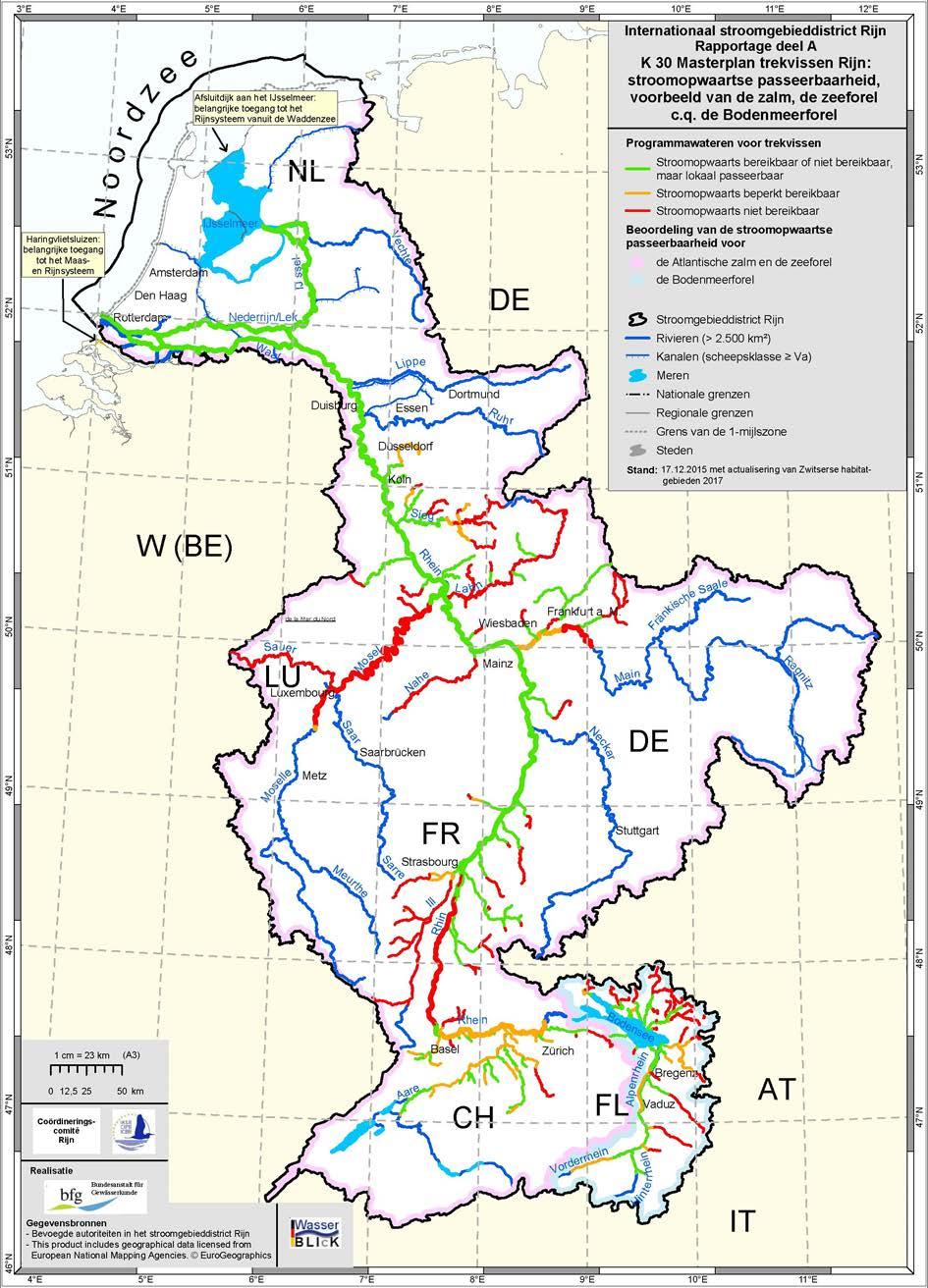 Bijlage 5: Kaart van de stroomopwaartse passeerbaarheid van de programmawateren voor trekvissen