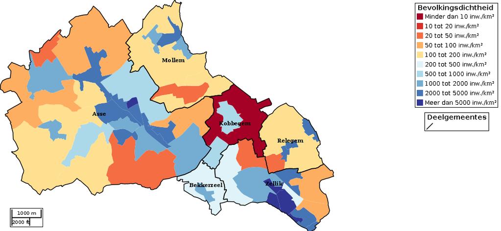 Kaartvisualisatie inwoners per statistische sector (wijk) voor Bron: Provinciale