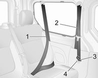 Gebruik voor de zitplaatsen op de tweede zitrij altijd de voorste veiligheidsgordels 2 (achter de zitplaatsen op de tweede zitrij).