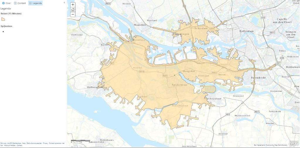 Figuur 5 Reistijdanalyse Uit de analyse kan worden afgeleid dat de projectlocatie goed bereikbaar is voor de rond Nissewaard liggende gemeenten.