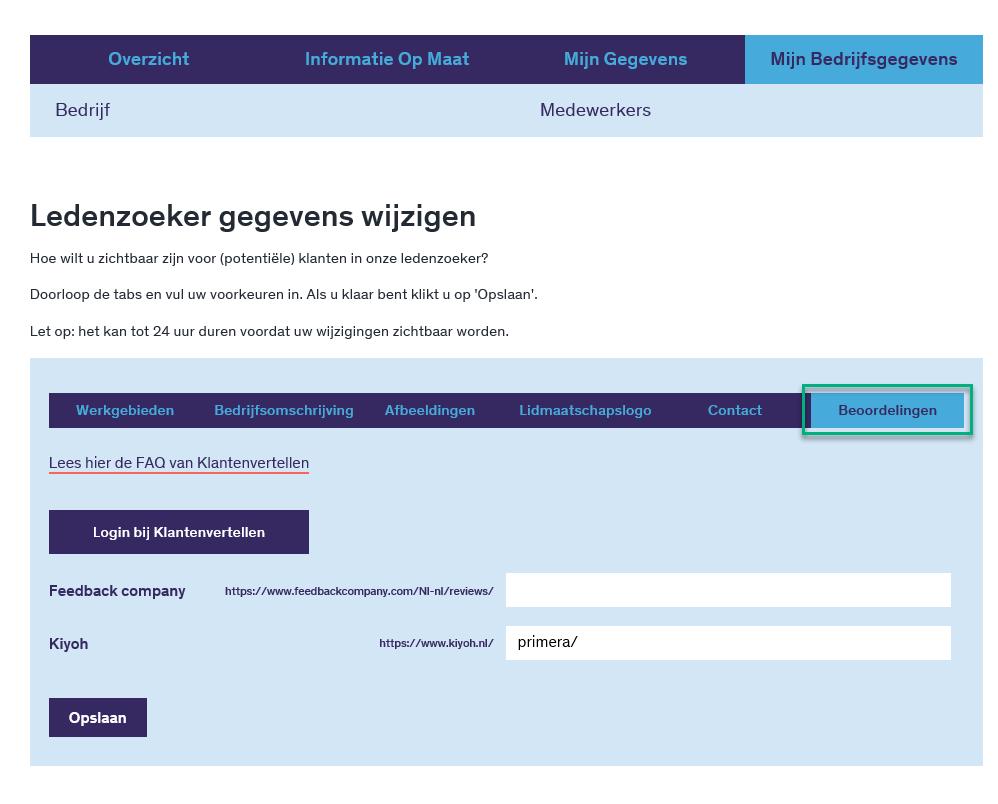 Inloggen In de menubalk klikt u op Beoordelingen. Vervolgens klikt u op de paarse button Login bij Klantenvertellen om naar het dashboard van Klantenvertellen te gaan.