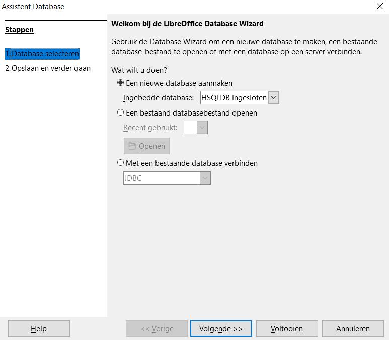 Tip Kies Bestand > Nieuw > Database om de lijst met ondersteunde typen van gegevensbronnen voor uw besturingssysteem te bekijken.