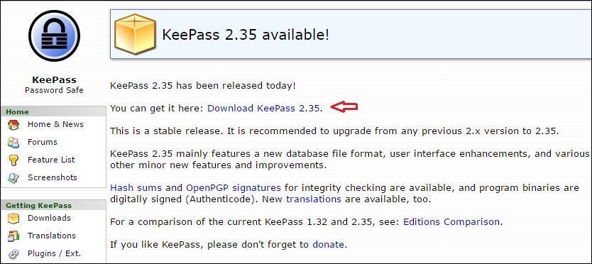 6 Fig. 7 4. Klik met de linker muistoets op Download Keepass 2.35.