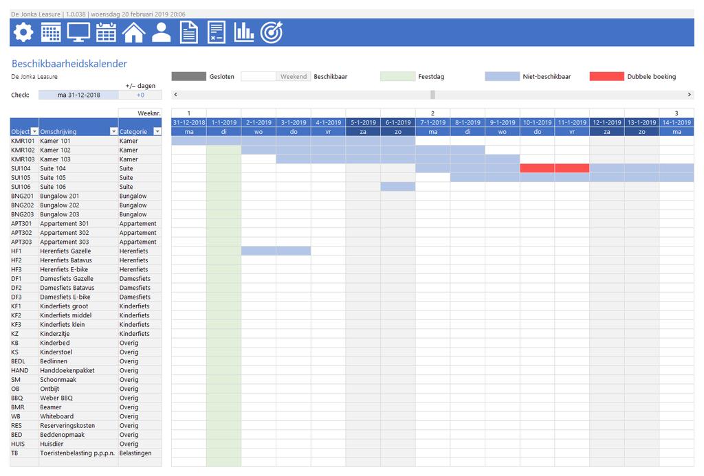 Verhuurmanager in Excel 4.2 Beschikbaarheid controleren De eerste stap in het boekingsproces is het controleren van de beschikbaarheid van het gewenste verhuurobject.