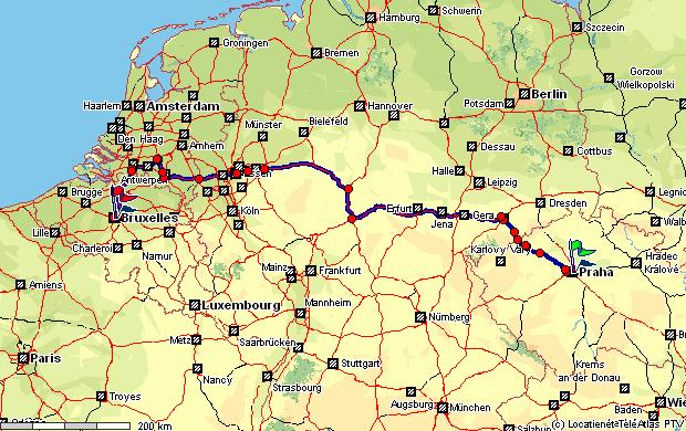 Van Praag via Vught naar Brussel Van Naar Via Afstand Praha Brussel Vught 961,2 km.