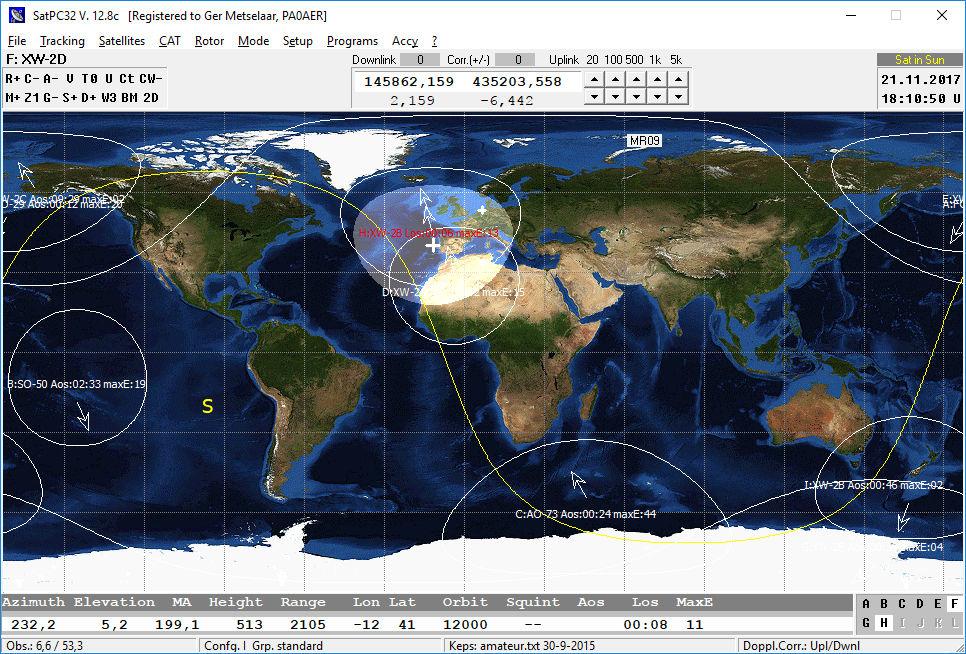 Software Het volgen van de satellieten met de antenne én het corrigeren van de doppler doe ik met SatPC32, een programma geschreven door DK1TB (www.dk1tb.de).