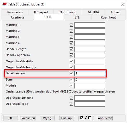 Detailnummer U gebruikt dit gebruikerscomponent om in de gebruikersattributen van onderdelen op het tabblad HSB in invulveld Detail nummer het