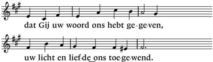 3 Lof zij de Vader, die ons schiep en licht uit nacht tevoorschijn riep. Lof zij de Zoon, die onze nood, ons kruis verdroeg en onze dood.