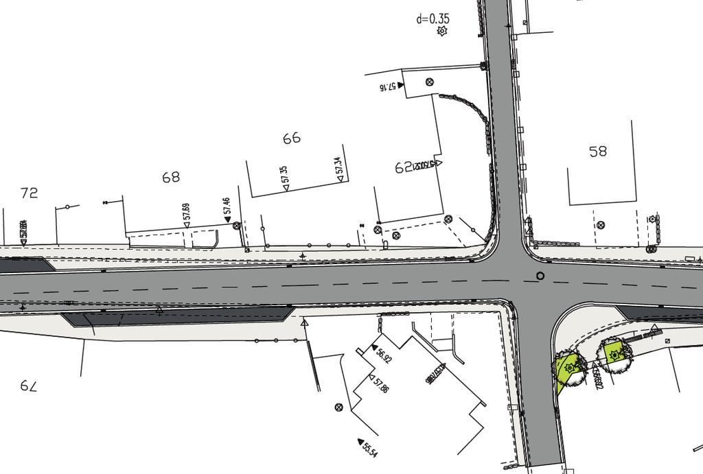 Ekentstraat - Bakkerstraat Rijweg in Asfalt Voetpaden in grijze klinkers Parkeerstroken links