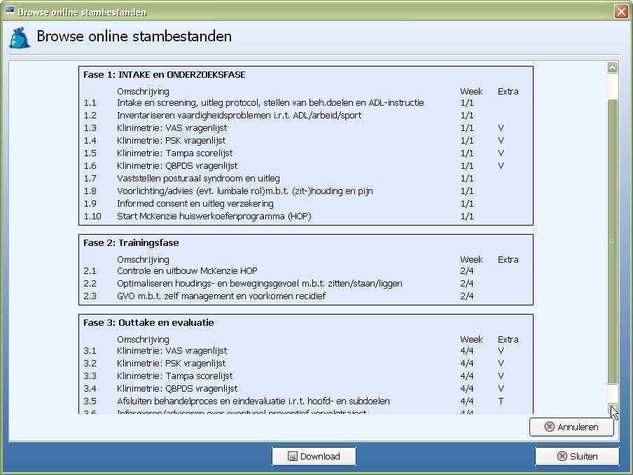 Door te dubbelklikken op een categorie, verschijnen de beschikbare zorgplannen binnen de gekozen categorie. Het zorgplan kan nu gedownload worden.