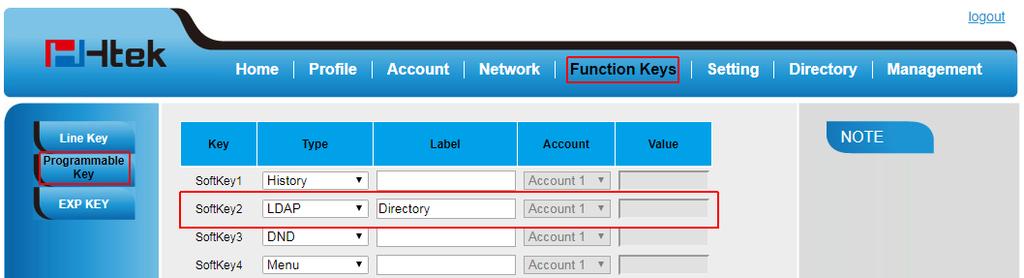 Now you can create a softkey on the phone so you can access the LDAP Phonebook/Directory with a key press: It is also possible to configure this via autoprovisioning, or to load it as a file.