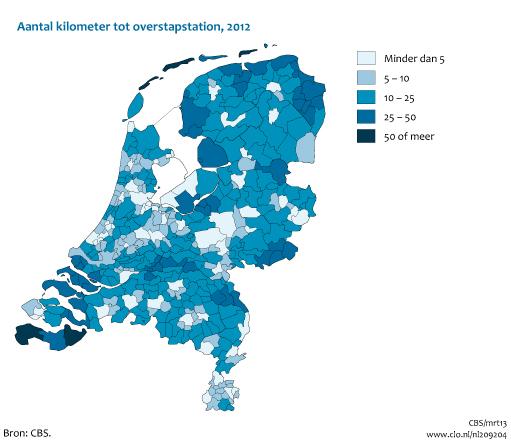 [/figuurgroep] Download figuur [4] Download data (xls) [5] Afstanden het grootst in Zeeuws-Vlaanderen Er zijn grote verschillen binnen Nederland in de afstand tot het dichtstbijzijnde station.