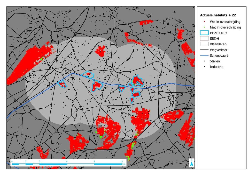 HOOFDSTUK 4 Kaartmateriaal Figuur 9 : Zoom op de ligging van het SBZ-H met de emissiebronnen binnen de 5km buffer.