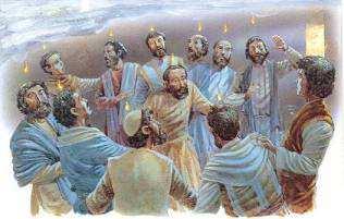 Handelingen 2:1-13 De leerlingen ontvangen de Heilige Geest Het is druk in Jeruzalem. Uit alle delen van de wereld zijn mensen gekomen om in de stad het Wekenfeest te vieren.