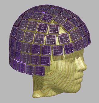 Hier wordt echter niet verder op ingegaan. 3.8.1.3 Elektrodeposities a) MEG De MEG sensoren zijn gerangschikt in een helmvormige detectiekap, gevisualiseerd in Figuur 8.