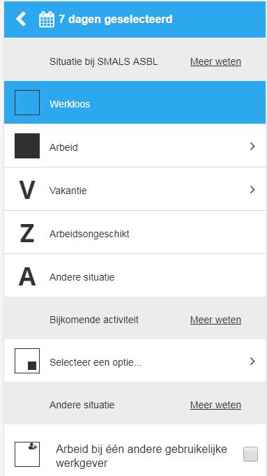 Hier kunt u andere dagen selecteren om situaties in te vullen/te wijzigen en uw hele kaart in te vullen.