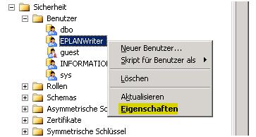 selecteer Databanken > uw databank (in dit geval EPLAN_PartsDB) > Beveiliging >