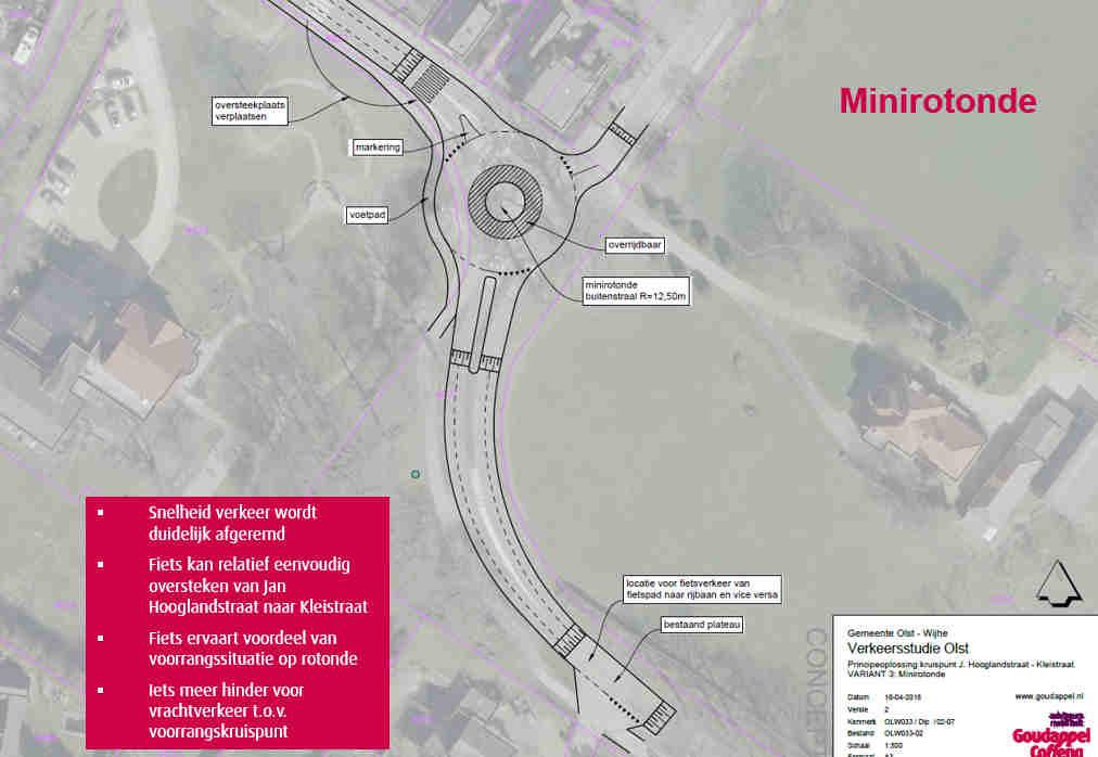 Figuur 5.3: Minirotonde Afweging Het gelijkwaardige kruispunt valt af, aangezien de verkeersstromen op de verschillende assen niet gelijk zijn en het ontwerp ook niet die indruk zou moeten wekken.