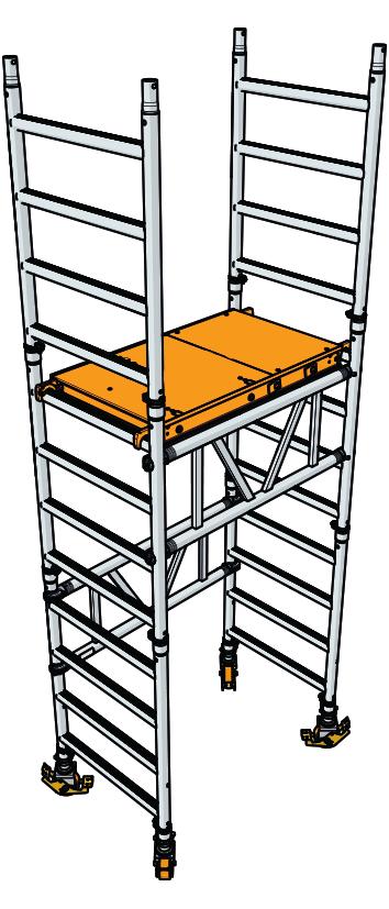 Klem de onderste koppeling net boven de 2e sport van het opbouwframe en zet de bovenste koppeling net boven de 5e sport van het frame.