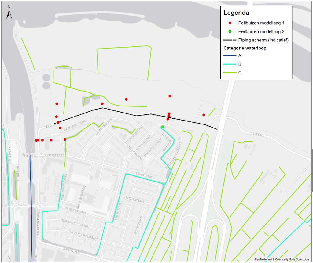 Figuur 5-1 Peilbuizen modelgebied in deklaag 18