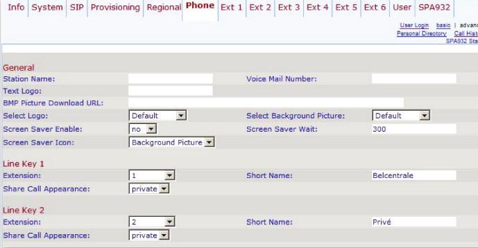 Display naam In het tabblad Phone kunt u bij Station Name de naam invullen die u op uw eigen toestel weergegeven wilt hebben.