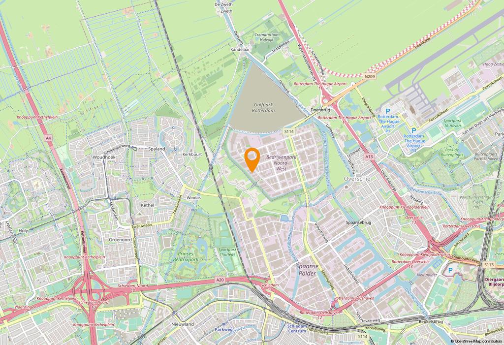 Locatie Bereikbaarheid Bedrijvenpark Noord-West, ligt tegenover Rotterdam-Airport. Het bedrijvenpark wordt aan twee zijden ontsloten.