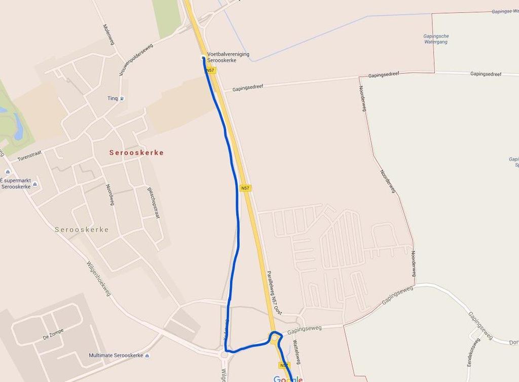 Routebeschrijving: Vanuit richting Goes/Middelburg: vanaf de A-58 neemt u de afslag Domburg, dan rijdt u op de N-57 richting Serooskerke (circa 7 km), op de rotonde bij het Texaco tankstation neemt u