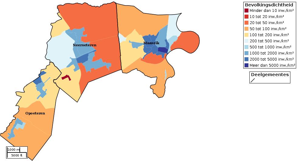 Kaartvisualisatie inwoners per statistische sector (wijk) voor Bron: Provinciale