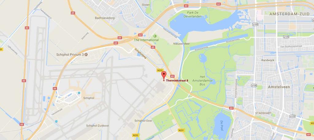 BEREIKBAARHEID Per auto: Schiphol-Oost en de General Aviation Terminal zijn gelegen op steenworp afstand van rijksweg A9 (Alkmaar - Diemen, afslag 6 Aalsmeer), in de nabijheid van rijksweg A4