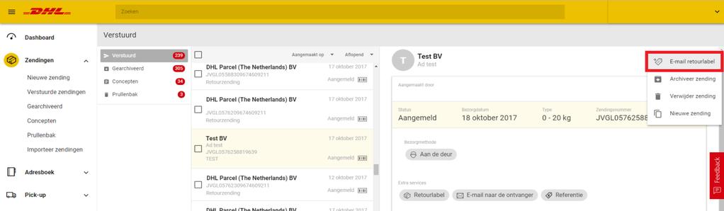 Optie 4: boek een afhaling met retourlabel Wilt u dat de chauffeur een zending ophaalt bij uw ontvanger en zelf het label meebrengt? Dan gaat u naar het scherm Boek afhaling onder Pick-ups.
