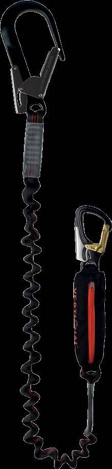 Edge Maverick: ligne de sécurité élastique, avec un absorbeur de choc integré et un crochet échafaudage en acier.