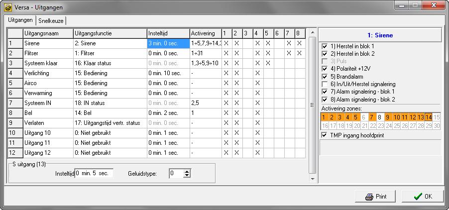 SATEL VERSA Plus 47 de 13. ZONE OPEN uitgang blijft actief voor zolang de zone geactiveerd blijft (de PULS optie is dan niet beschikbaar), de 14.