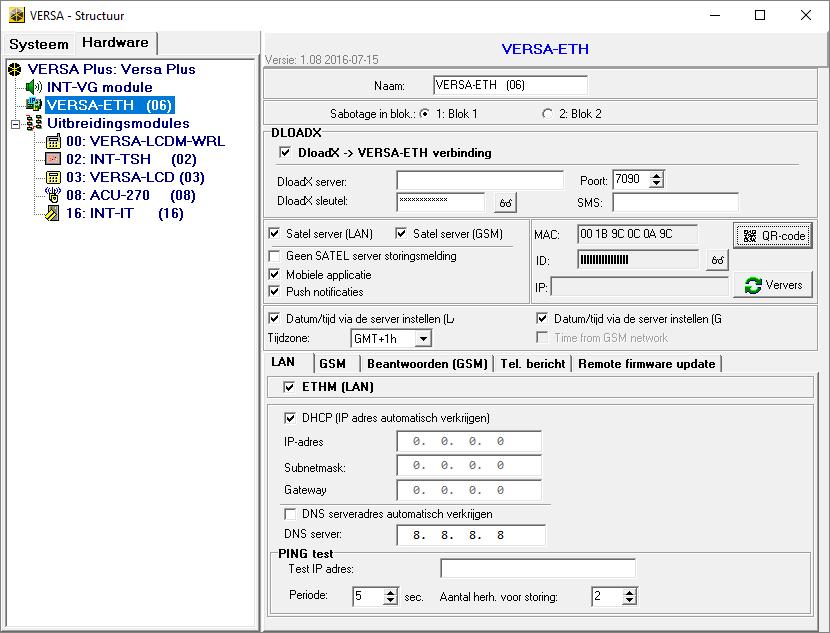 SATEL VERSA Plus 53 Fig. 13. DLOADX programma: configuratie van de ingebouwde communicatie modules.