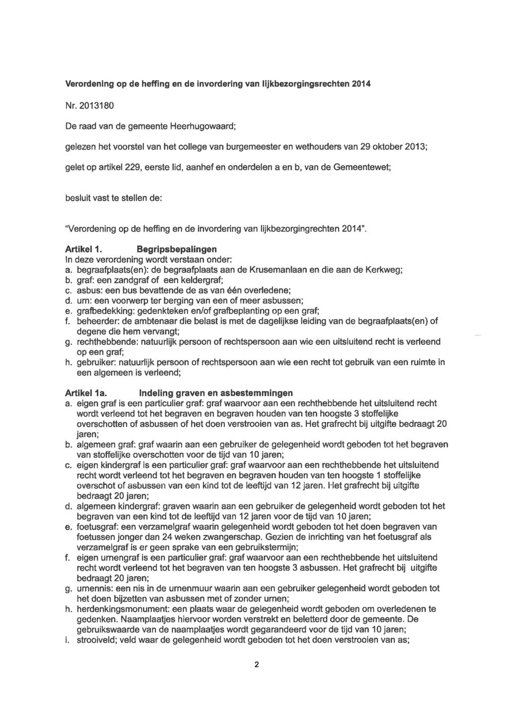 Verordening op de heffing en de invordering van lijkbezorgingsrechten 2014 Nr.