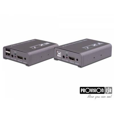 PR-HDKVMoNet HDMI-USB-IR Cat5/5E/6 verlenger (set) In-, uitgangen 1x HDMI 2x USB cat5/5e bereik 100mtr. (max.), cat6 130mtr. 1080p@60Hz ondersteuning USB2.