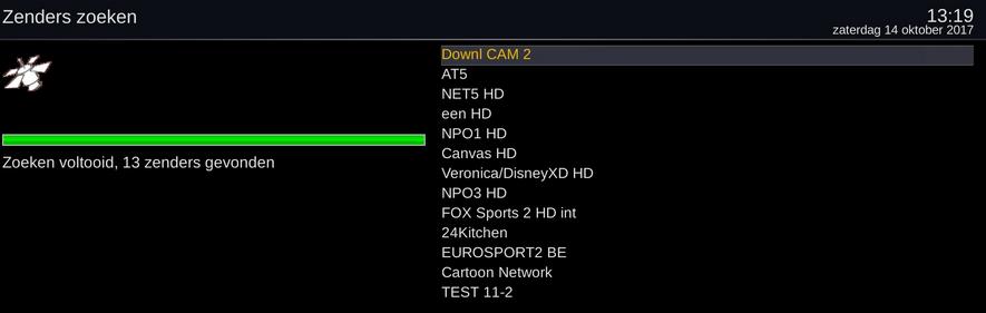 Na de scan zie je de gevonden zenders op deze transponder.