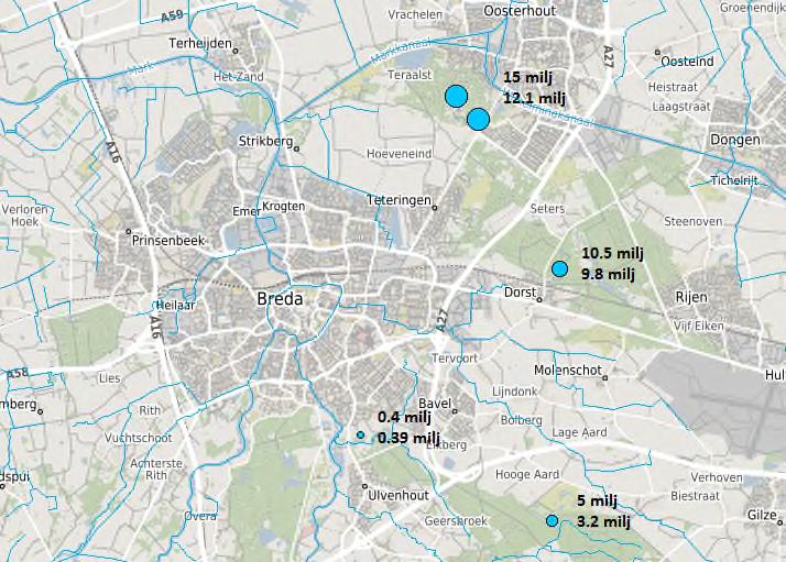 5 Invloeden op het regionale schaalniveau 5.1 Overzicht grondwateronttrekkingen Brabant Water en industrie Uit het voornoemde onderzoek van lange tijdreeksen (paragraaf 4.