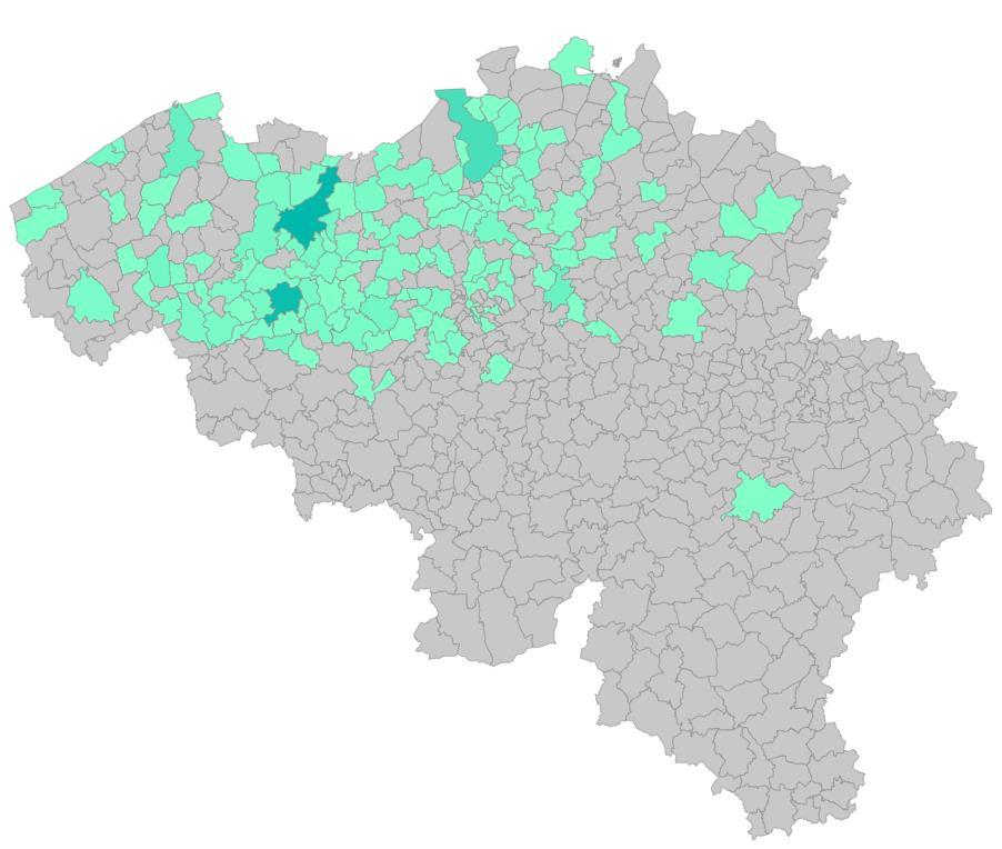 SPREIDING BELGISCHE BEZOEKERS ADRIAAN BROUWER Aantal bezoekers uit binnenland = 50 400 50% van de Belgische bezoekers kwam uit de provincie Oost-Vlaanderen 18%