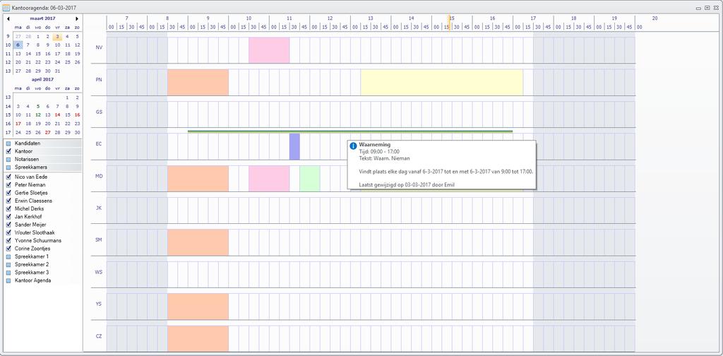 2.4.3 Kantoor Bij de kantoor agenda is het eveneens mogelijk om de agenda's van meerdere medewerkers tegelijk in beeld te brengen. Dit is meer een overzichtsagenda.