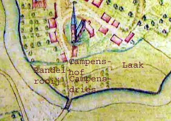 Tussen de Randelrooij en de Campenshof en dries was een dijk aangelegd door deze laagte.