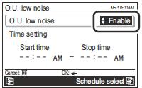 Instelling Outdoor unit low noise 1 Selecteer met de pijltjestoets (op/neer) de functie O.U.