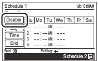 Programmakeuze 1 Selecteer met de screen switch toets (links/rechts) het betreffende schema ( Schedule 1 of Schedule 2 ).